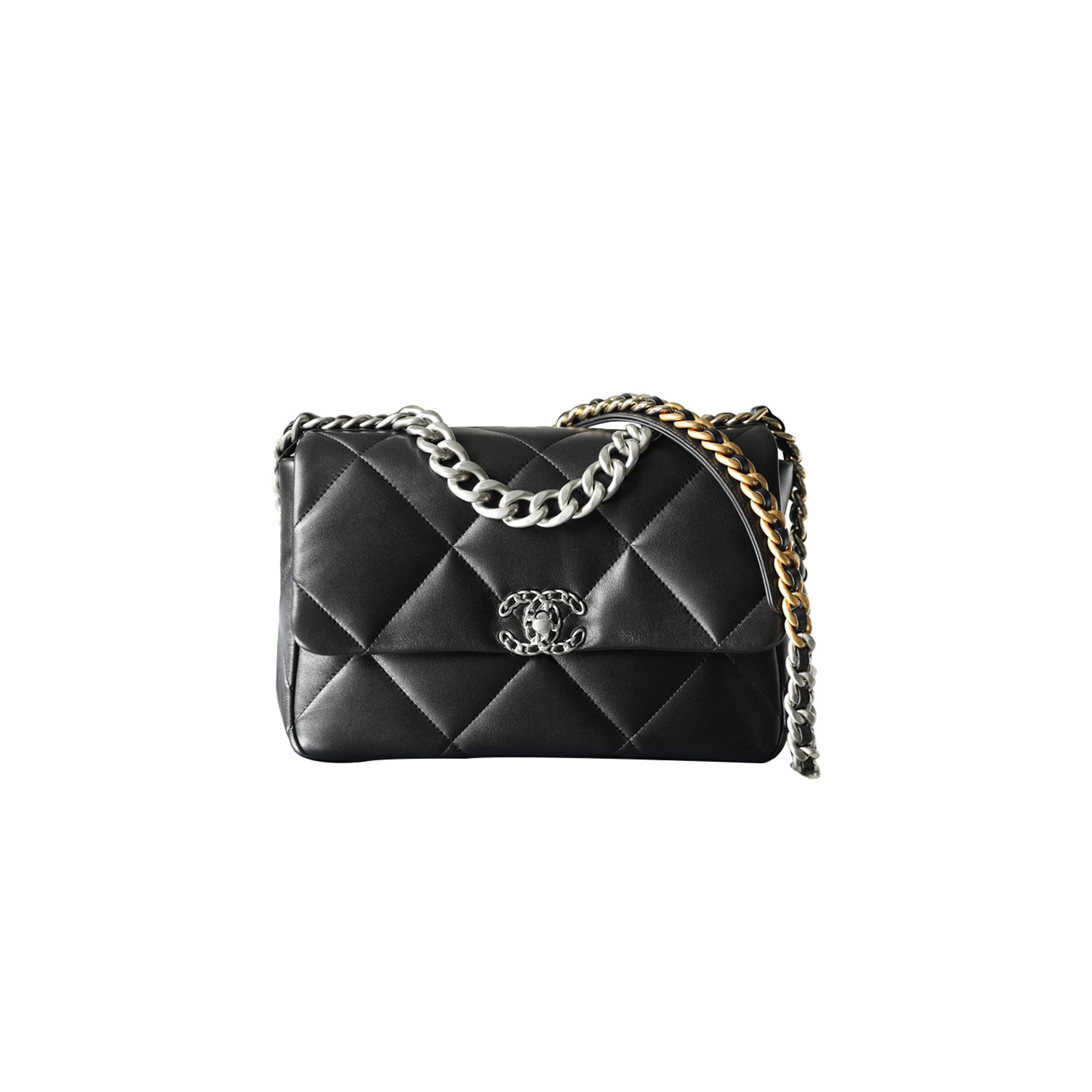 Ch*el 19 bag medium silver buckle chain handle flip bag as1161 (30*20*10cm)